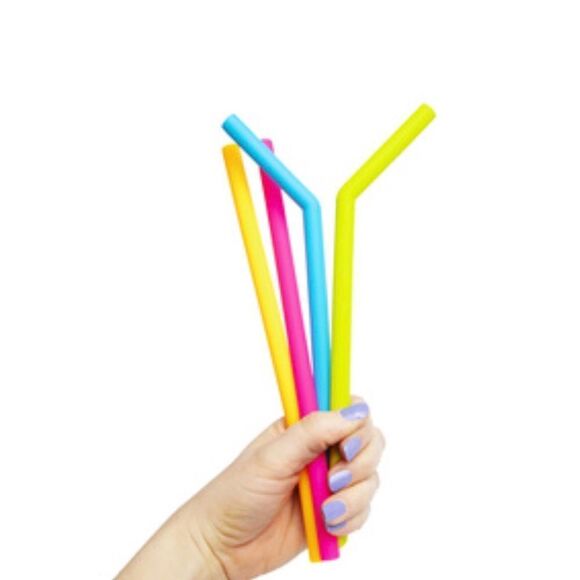 🆕4 Soft Silicone Straws & 1 Cleaning Brush Set - Picture 2 of 6